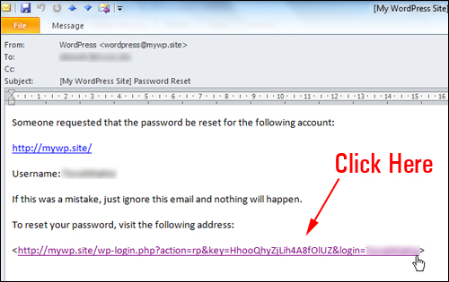 Password reset notification email.