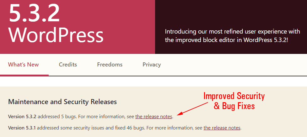 New WordPress version bug fixes.