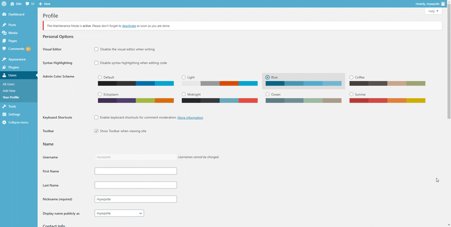 WordPress lets you personalize your admin color scheme.