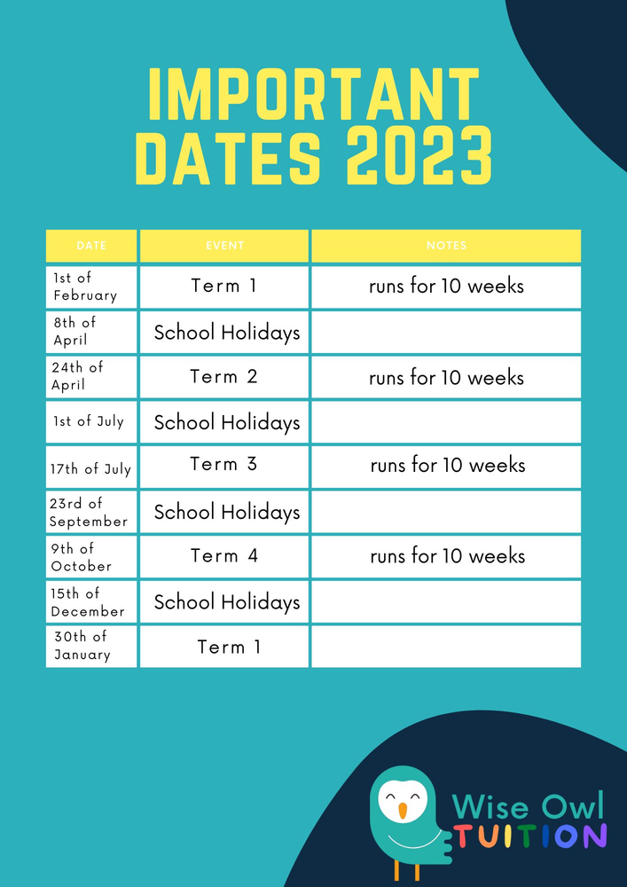 a table of important dates 2023