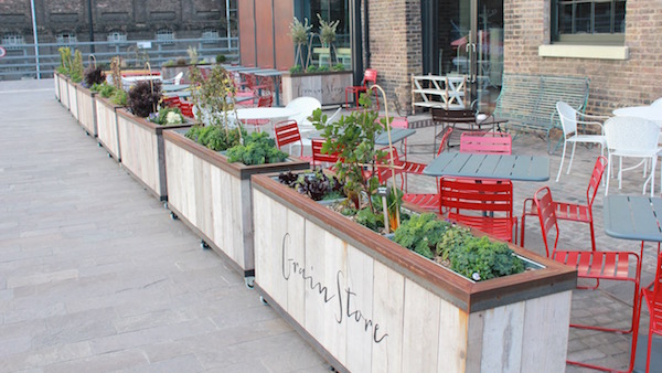 The Grain Store is in an exposed and windy square, Kings Cross, London.