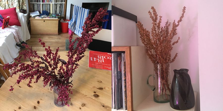 Once gone to seed, orach makes a nice autumnal flower arrangement. Left: freshly picked. Right: once dried the seeds can be stripped off and used next season - perfect for growing microgreens. 