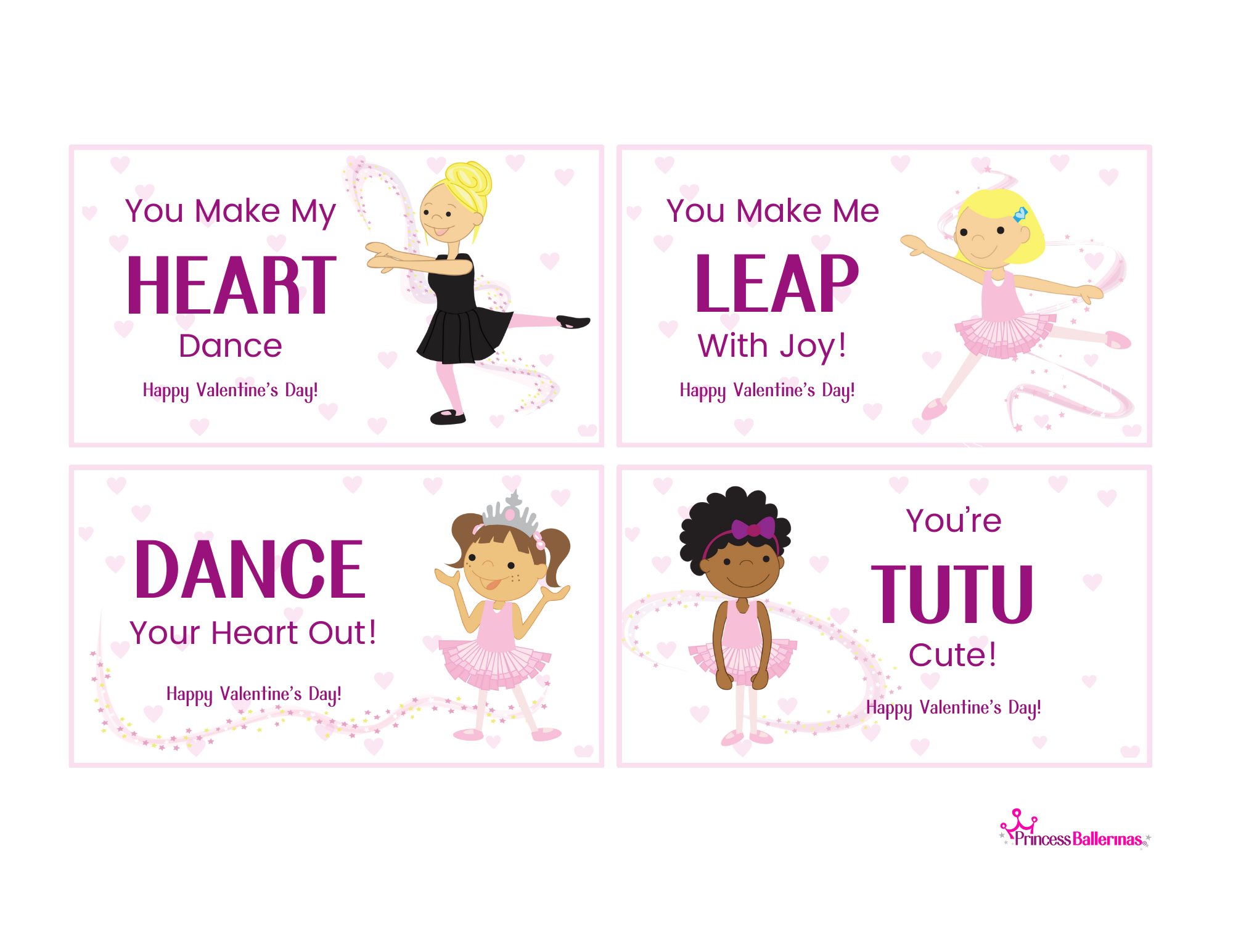 Printable Ballet Valentine Cards - Princess Ballerinas