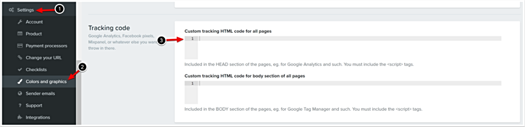 Custom tracking HTML code for all pages