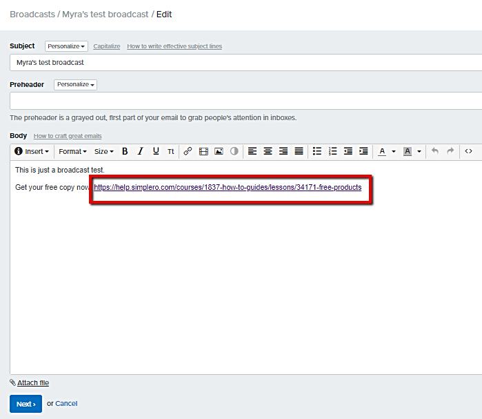 Type or paste correct link