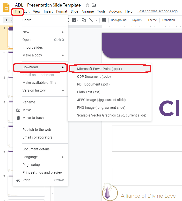 How to download the slide presentation template to PowerPoint