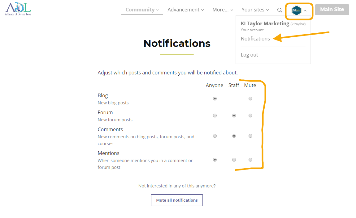 Site-wide Notification Settings