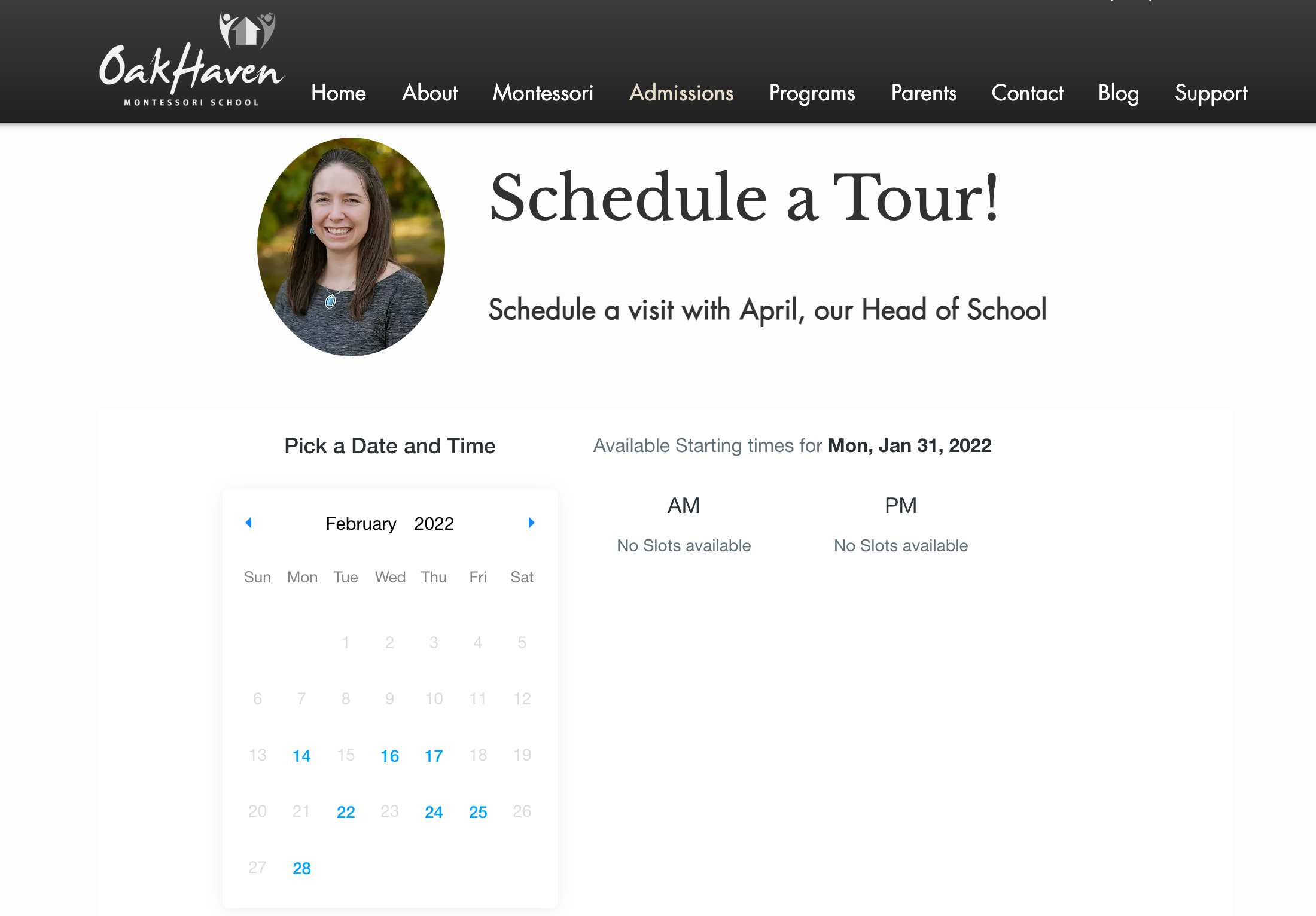 OakHaven Schedule a Tour Screen