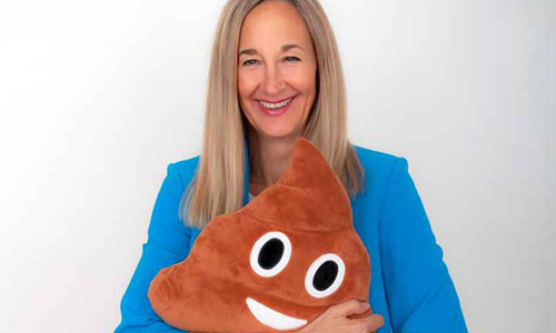 Luminara Serdar with a poop emoji pillow