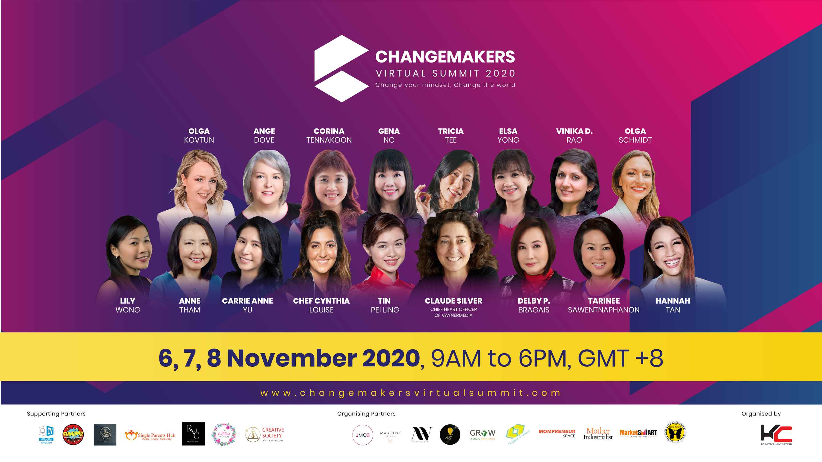 On Nov 2020, Jack & Kenneth launch their inaugural virtual summit - Changemakers Virtual Summit 2020 featuring only female speakers such as Claude Silver (Chief Heart Officer of Vaynermedia), Tin Pei Ling (Elected Member of Parliament in Singapore), Hannah Tan (Media Celebrity in Malaysia) together with their 1st batch of students from the StageClosersSHEROes™️ Mentorship Programme.