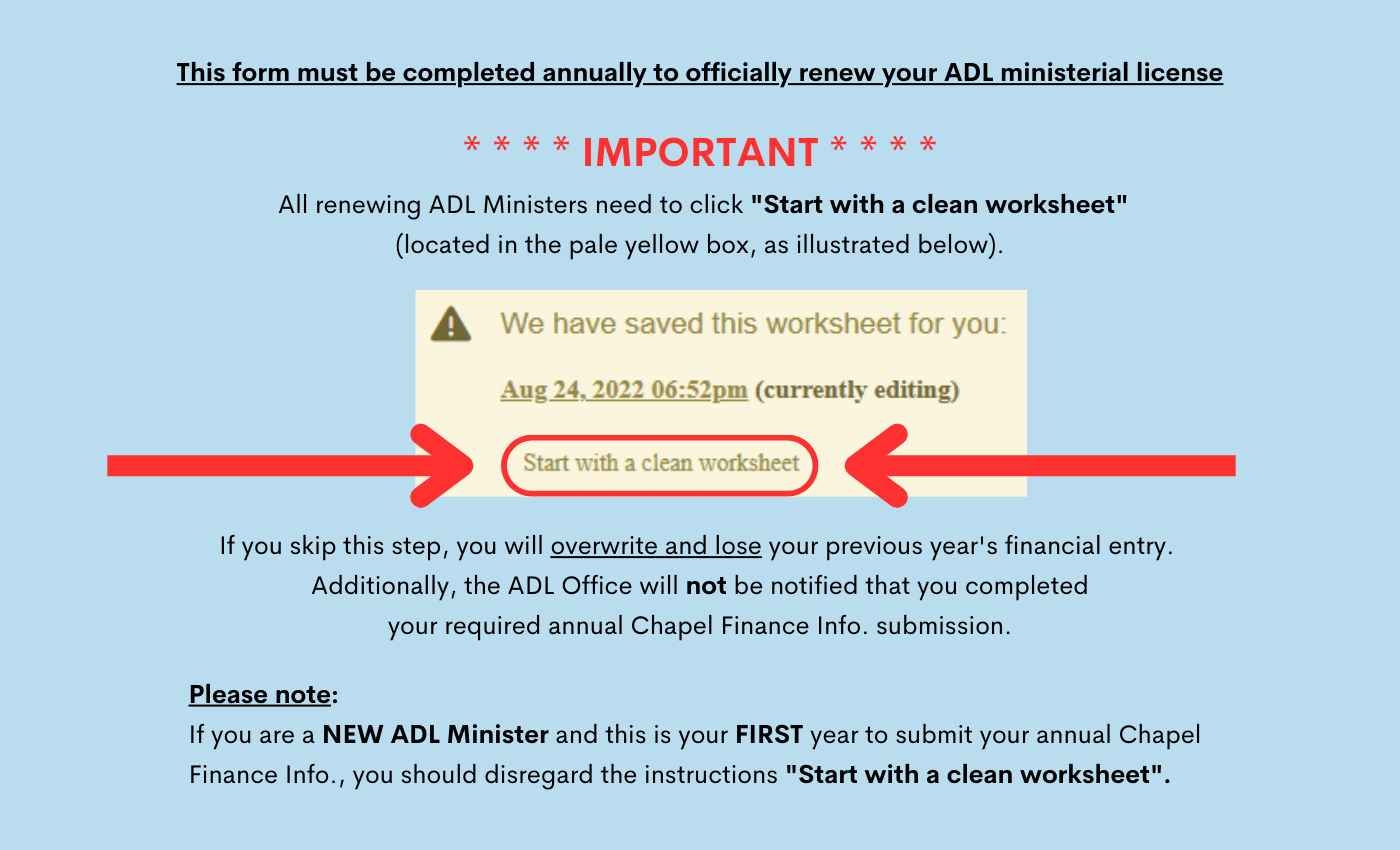 ADL Minister Renewal: Chapel Finance Info Alliance of Divine Love